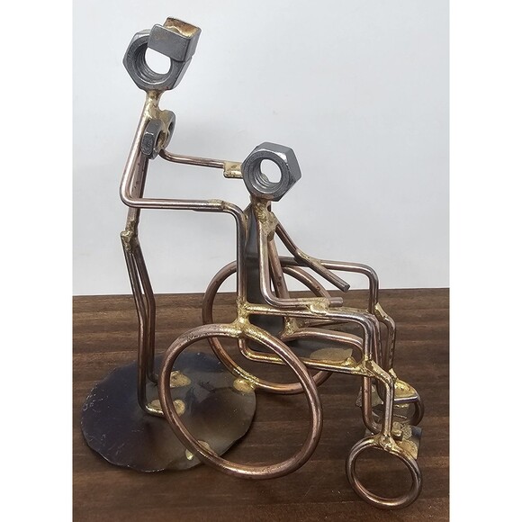 Caregiver Nurse Wheelchair Handmade Rock Creek Metal Art Figurine Desk Accessory - Picture 2 of 10